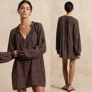 NWT Peony Everlasting Long Sleeve Floral Print Brown & Purple Mini Dress